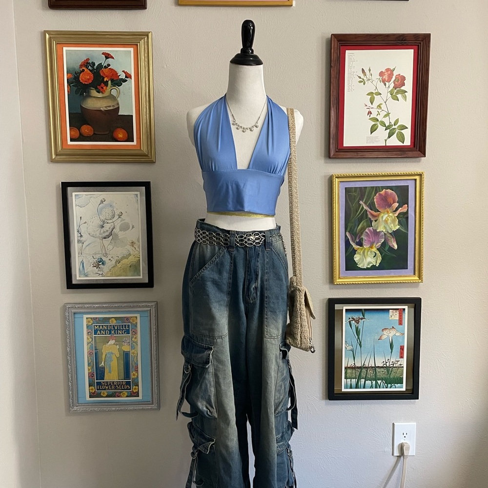 Princess Polly Light Blue Halter Crop Top
